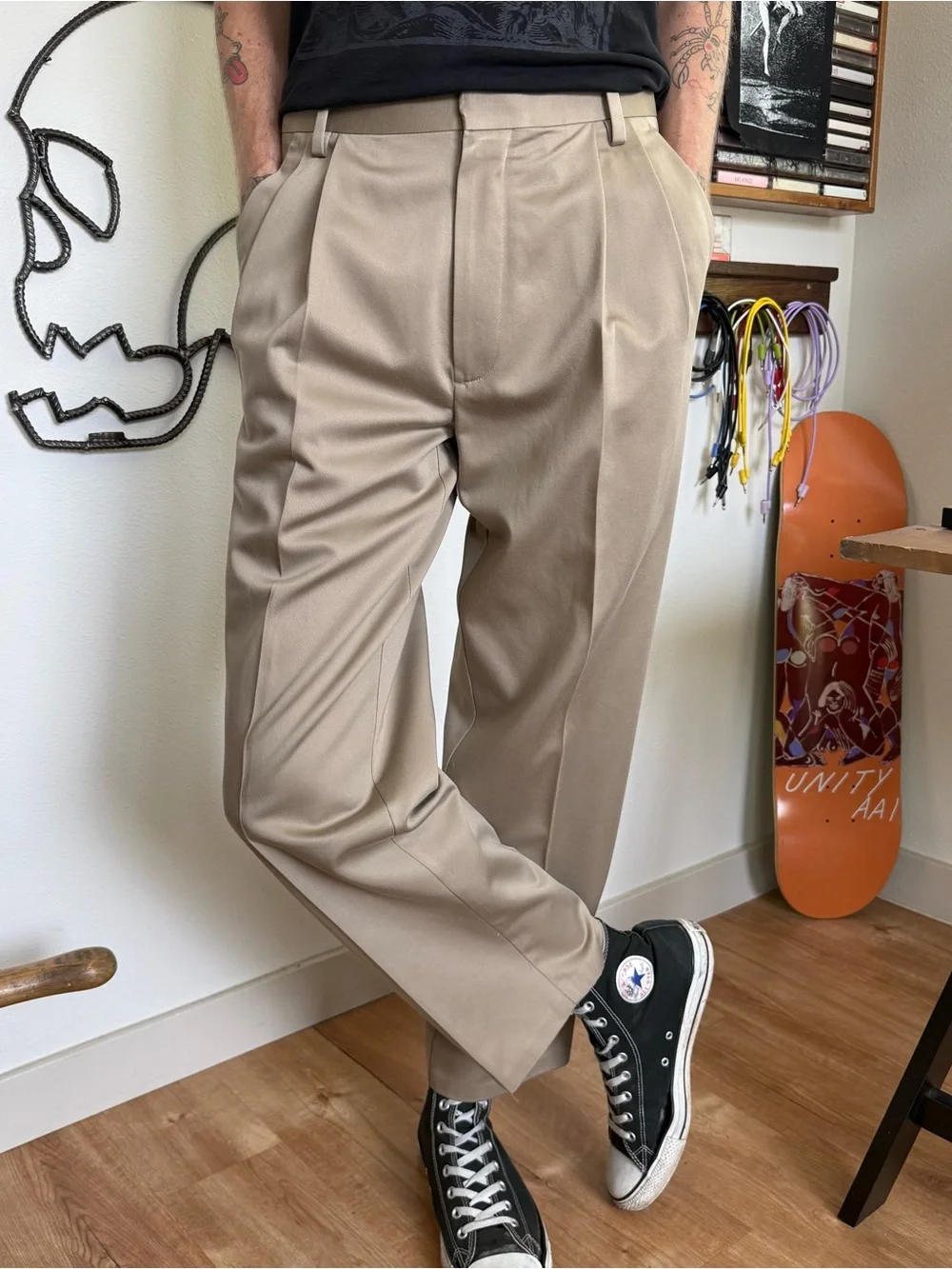 Vintage 2000s Tan High Waisted Pleated Trousers Dockers ~ 30 x 30.5 - Picture 5 of 8